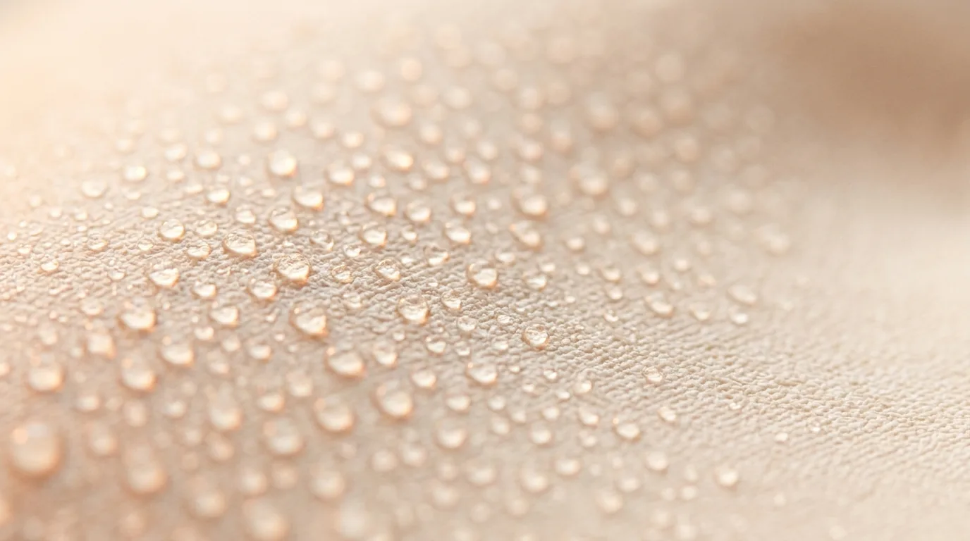 Macro view of fine droplets beaded on a soft matte surface
